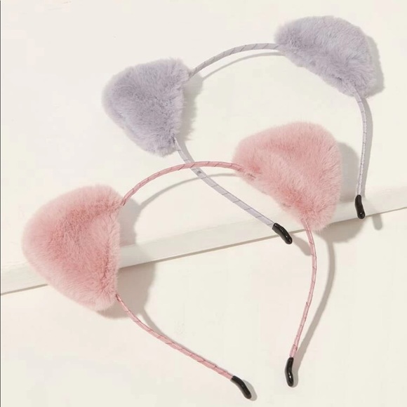 Accessories - 3pc faux fur ear decor hair hoop-pink & lavender